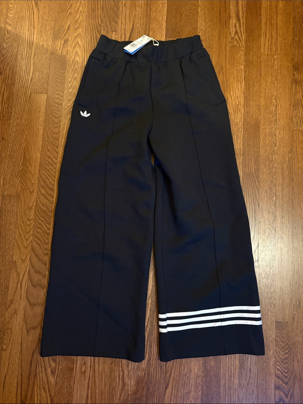 adidas Originals Black Wide-Leg Track Pants with White Stripes